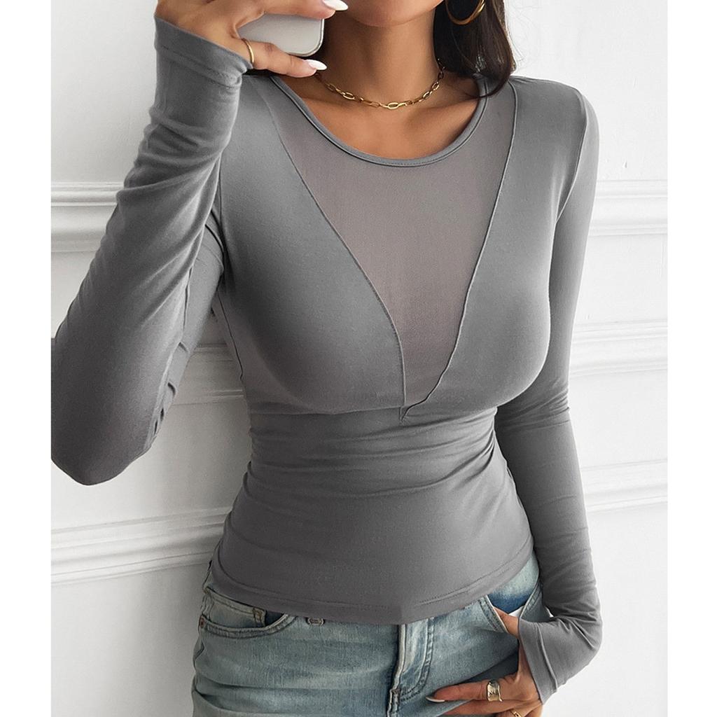 Женский свободный повседневный однотонный топ с V-образным вырезом и длинными рукавами