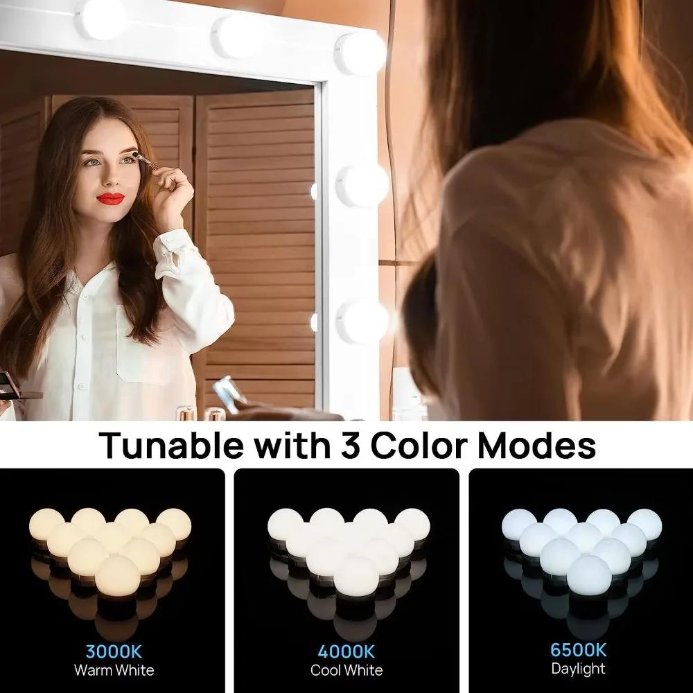 Vanity Lights Mirror Fill Light Adjustable 3 Color LED USB Cable Mirror Lights Wall Bulbs String for Makeup Table Dressing Room