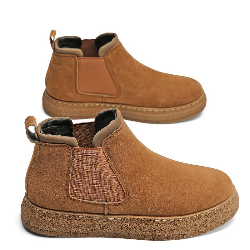 Модные ботинки Мужская обувь без застежек Мужская повседневная обувь Мужские кожаные плюшевые теплые зимние ботинки Мужские ботильоны на плоской подошве Мужские зимние кроссовки