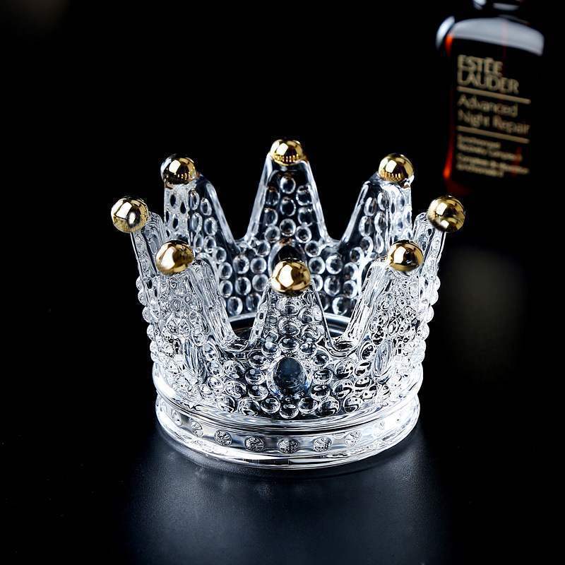 Vintage glass ashtray, living room decoration, mini storage items, photo props, crown candle holder ornaments