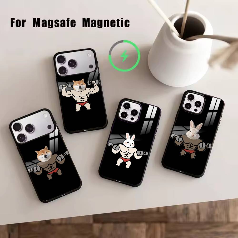 Cartoon Muscle Animals Phone Case For iPhone17,16,15,14,13,12,11 Plus,Pro Magnetic with Magsafe Wireless Charging