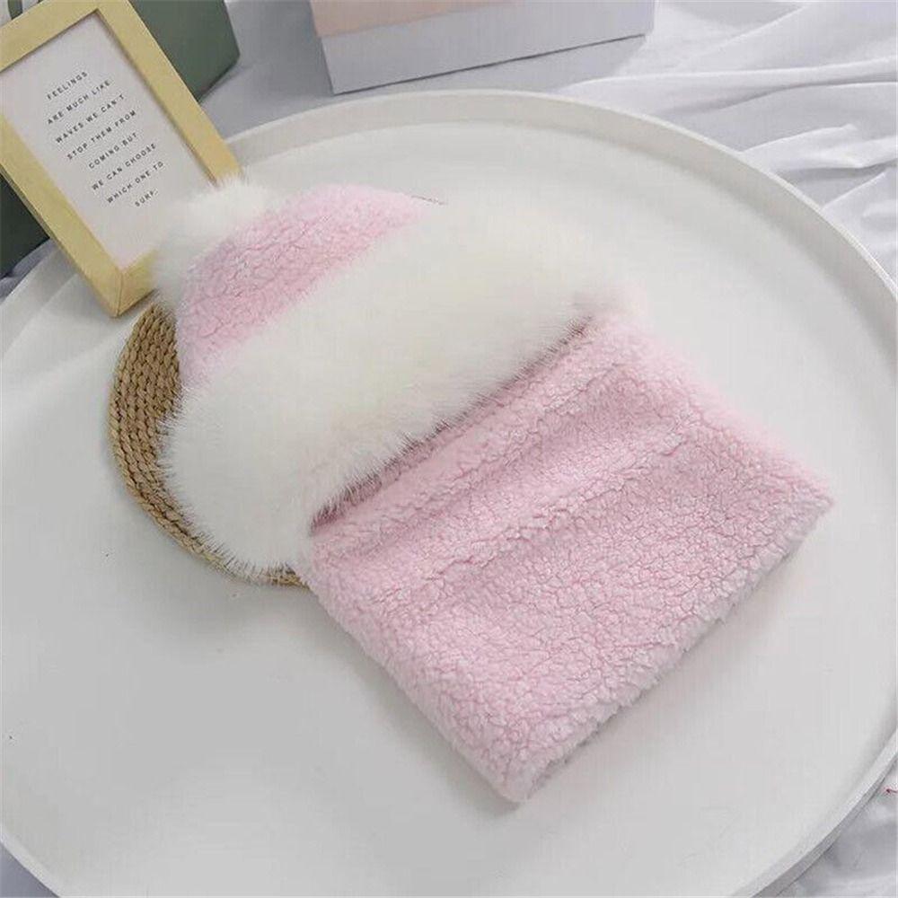 Women Windproof Cycling Neck Warmer Plush Velvet Hats Beanies Hat Hat Scarf Set