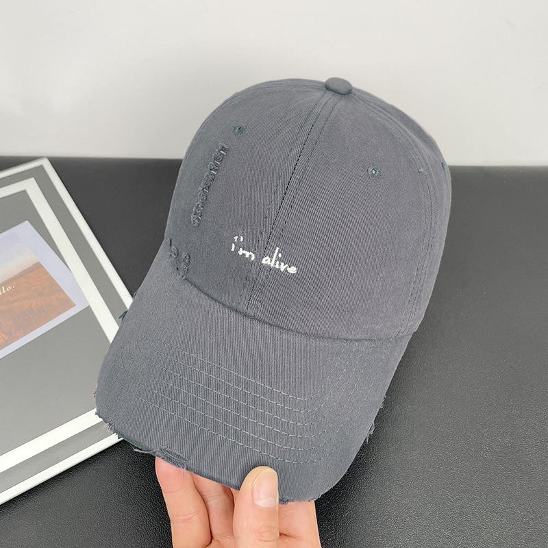 New vintage washed soft-top baseball cap for women with embroidered letters, versatile and face-slimming, unisex sun hat