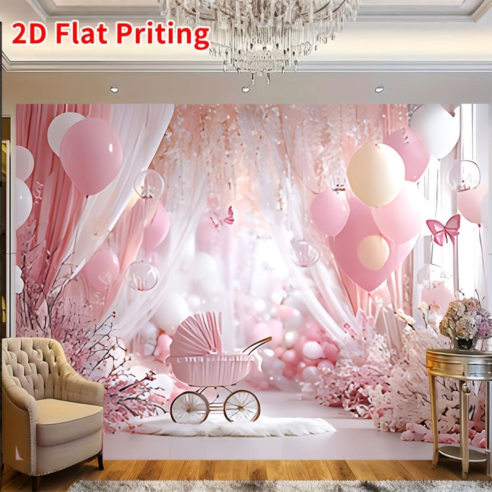 2D flat background fabric, suitable for pink baby tea cups, printed polyester fabric, for indoor and outdoor decoration purposes