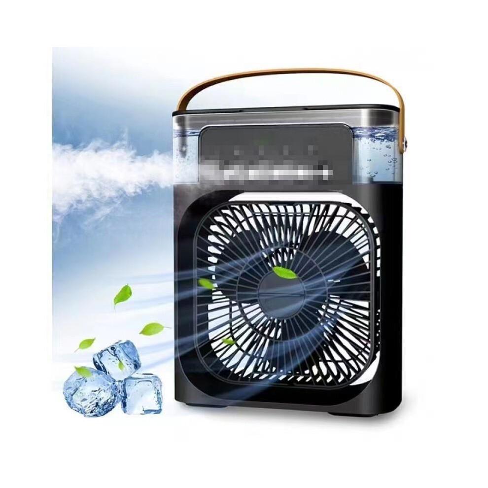 (Black) Portable 5-Hole Spray Fan USB Plug-In Humidifying Cooling Desk Handheld Fan for Home Office
