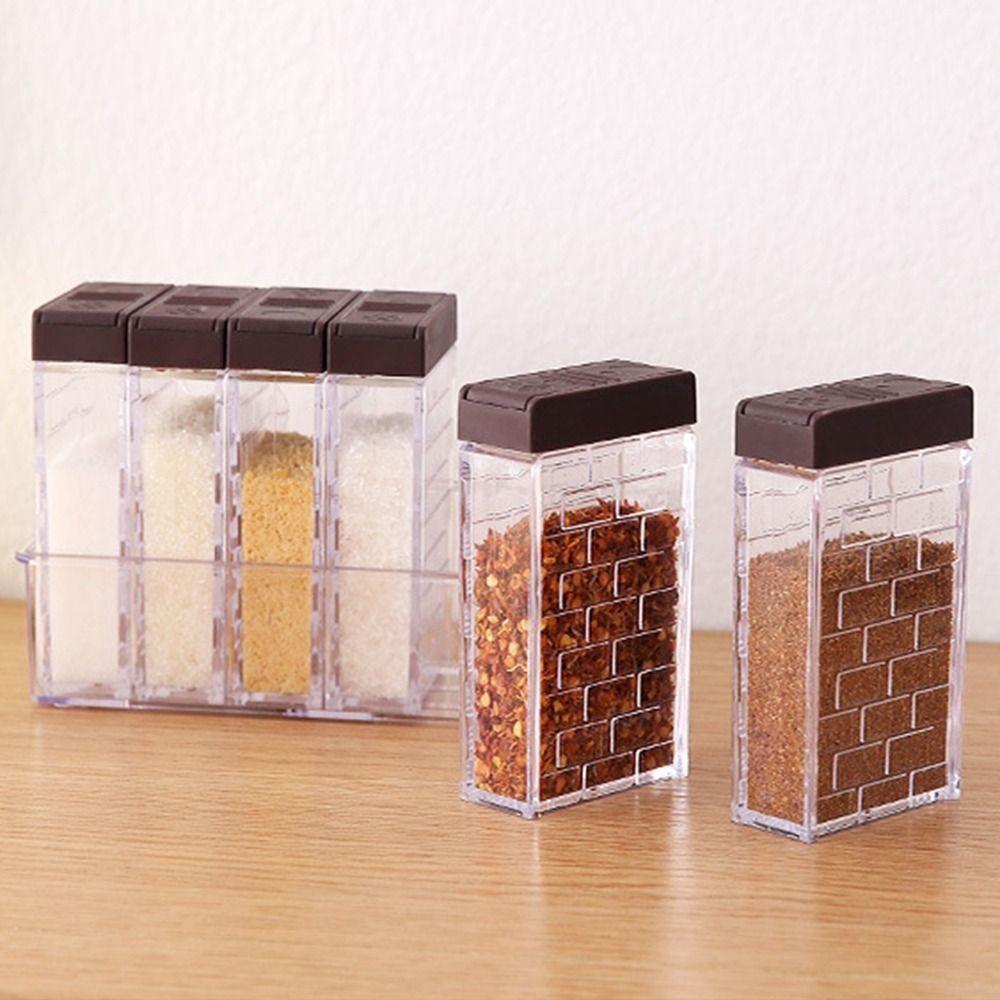 6Pcs/Set Double Opening Cover Spices Container Set Plastic Spice Canister Set Seasoning Bottle BBQ