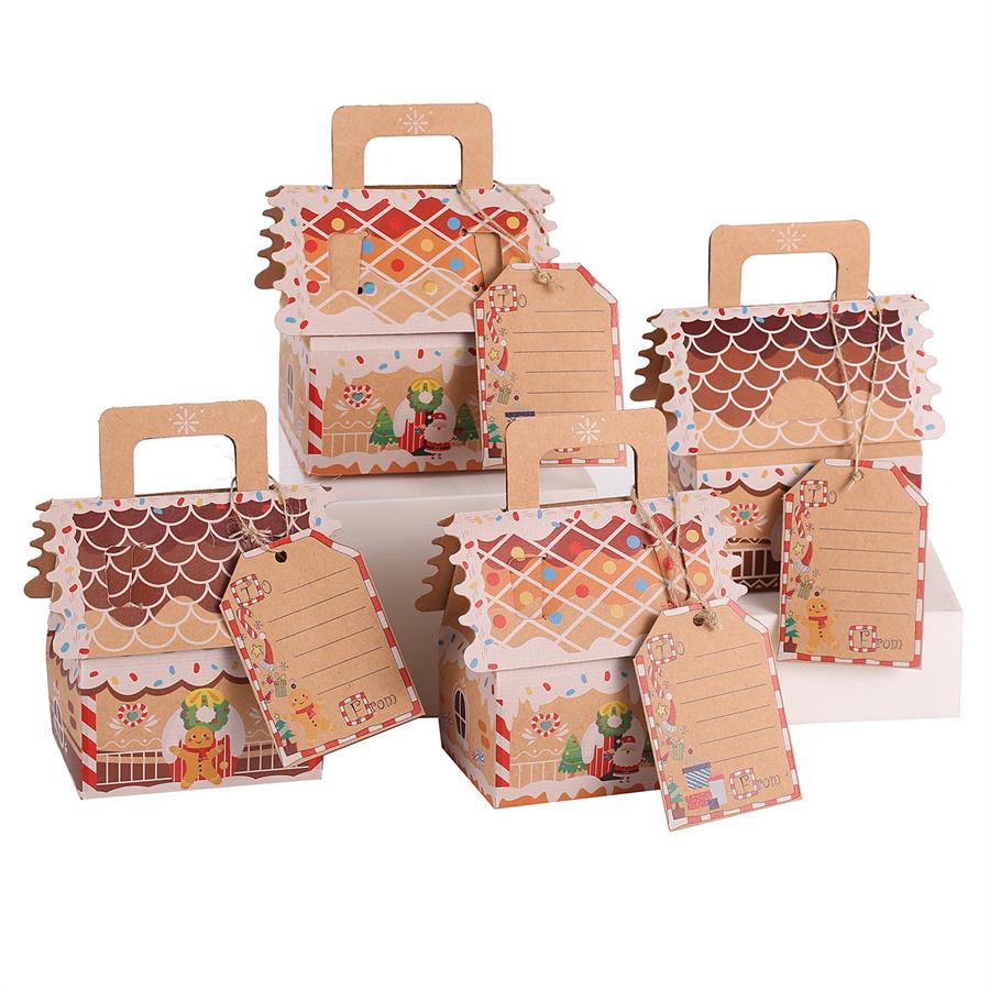 5Pcs Christmas Gingerbread House Packaging Box (Including Ribbon and Elevator), Gingerbread Man Santa Claus Candy Cookie Snack Box, Chris