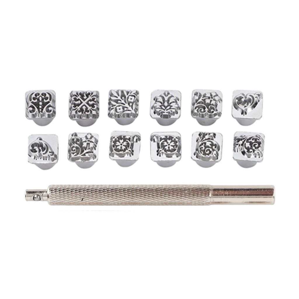 12 шт. штамповочный инструмент для дырокола династии Тан цветочный дизайн DIY растительный кожаный штамп 1 шт. ручка