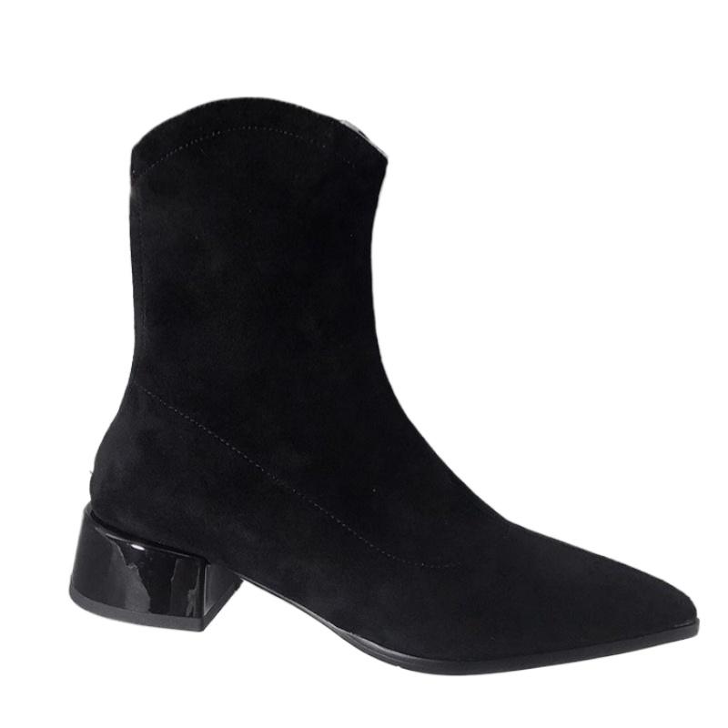 Мода сексуальные остроносые высокие каблуки ботильоны зимние теплые замшевые туфли женские 2025 тренд мода массивные туфли элегантные туфли-лодочки Botas Mujer