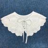 Women Girls Chiffon Lace Fake False Collar Decorative Double Layer Ruffles Embroidery Choker Blouse Shawl Bowtie