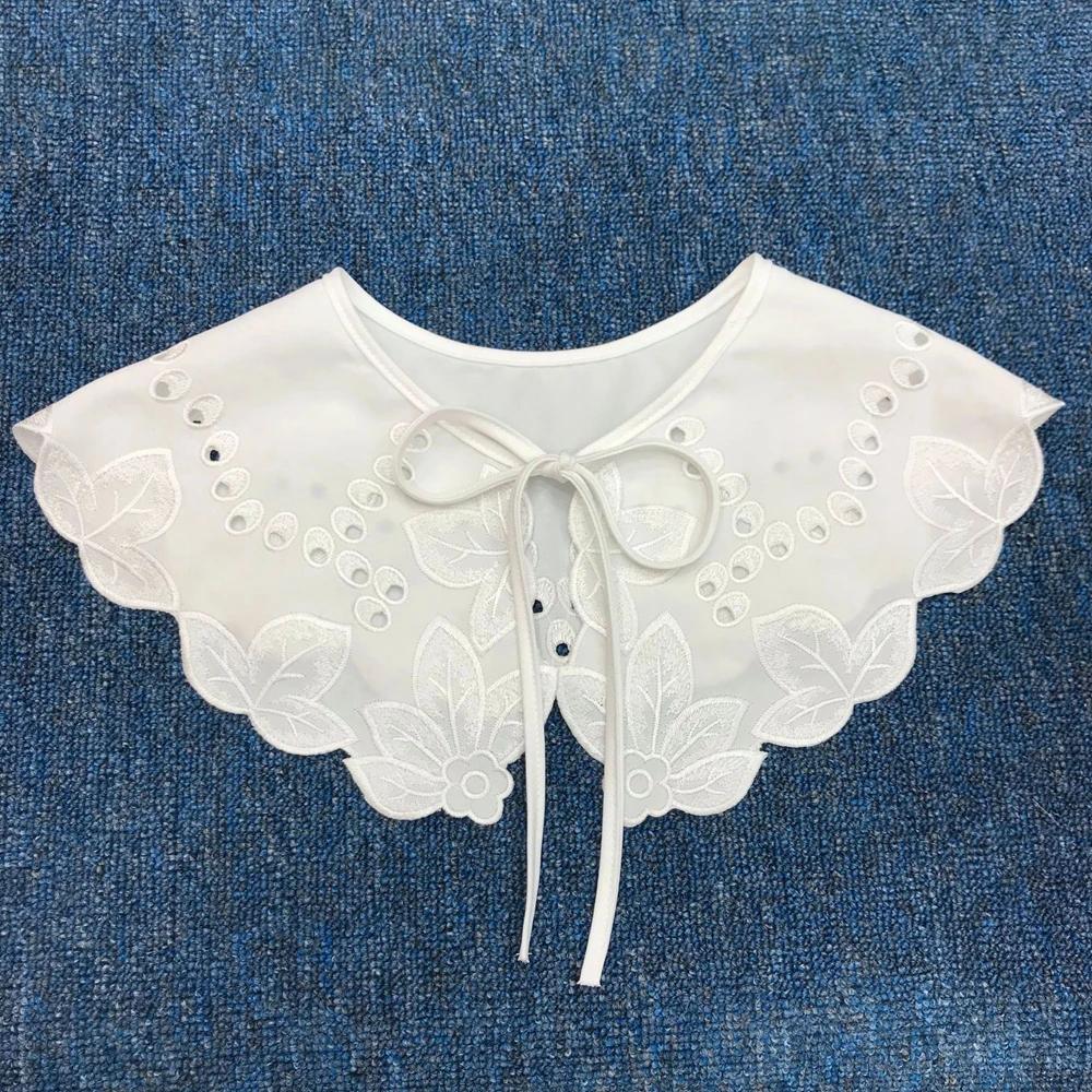 Women Girls Chiffon Lace Fake False Collar Decorative Double Layer Ruffles Embroidery Choker Blouse Shawl Bowtie