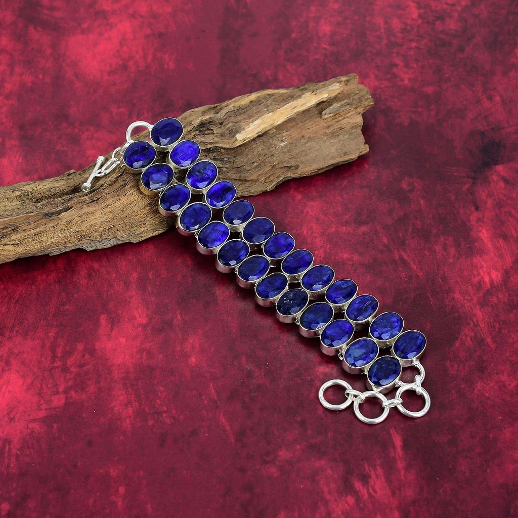 Blue Sapphire Gemstone Jewelry, Handmade 925 Solid Sterling Silver Jewelry, Amazing Necklace & Bracelet Jewelry Set For Wedding Gift