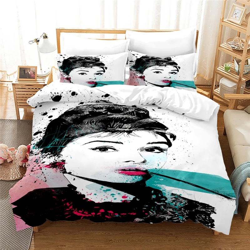 Audrey Hepburn 3D Duvet Cover Set with Pillowcase Printed Bedding Set Single Double Twin Full Queen King Size for Bedroom Decor