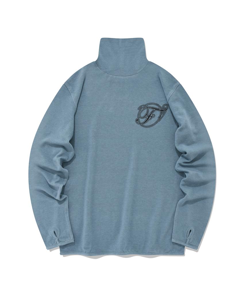 FALLETT Wool Tencel Turtleneck Long Sleeve Blue