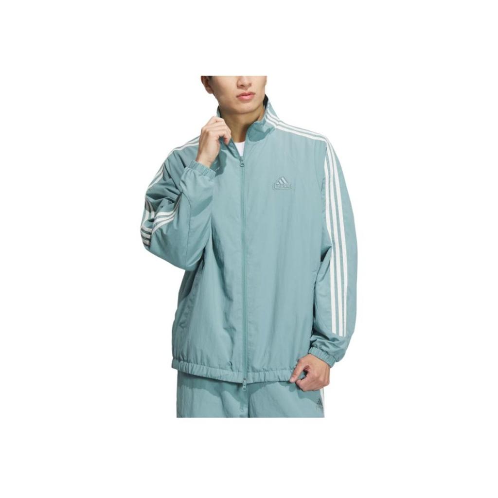 adidas 3-полосатый плетеный спортивный топ в стиле ретро со стоячим воротником мягкая удобная повседневная водонепроницаемая куртка унисекс куртка бирюзового цвета JI6648