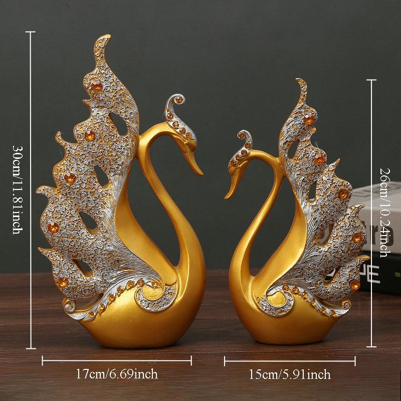 Couple Swan Ornament Resin Art Animal Figurines Modern Light Luxury Home Decor Living Room TV Cabinet Desktop Wedding Decoration