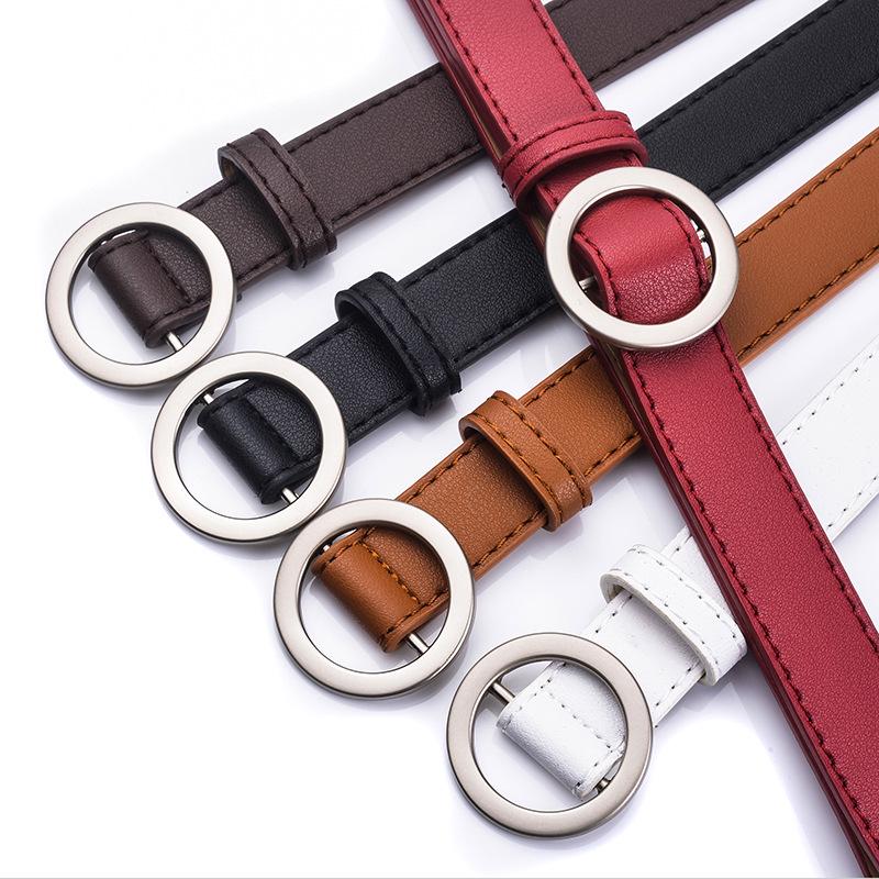 Non-Porous Round Buckle Student Belt Women'S Decoration Simple Thin Belt Belt Belt