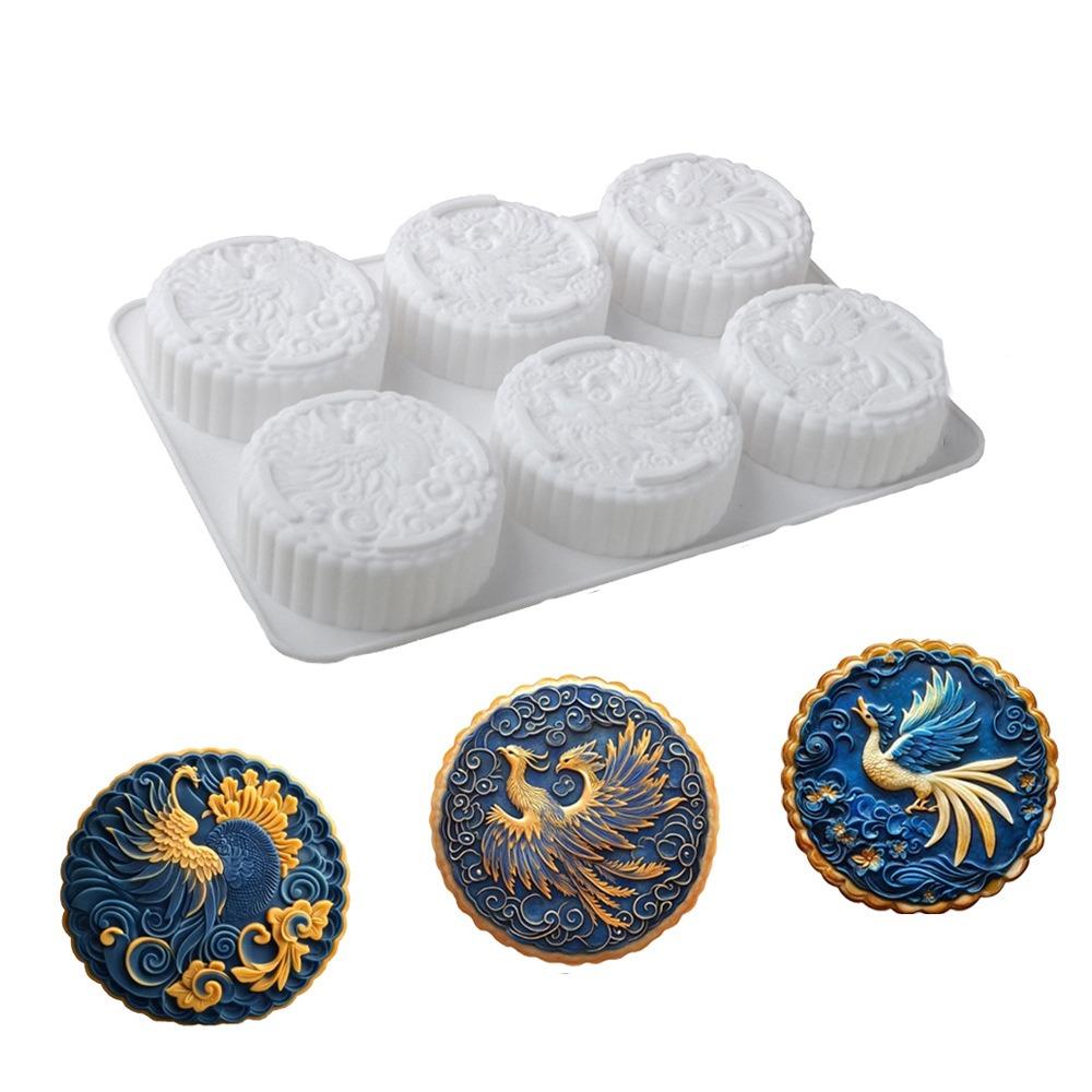 Silicone Auspicious Clouds Mooncake Mold 6 Cavities Mung Bean Cake Mold Soap Mold Kitchen