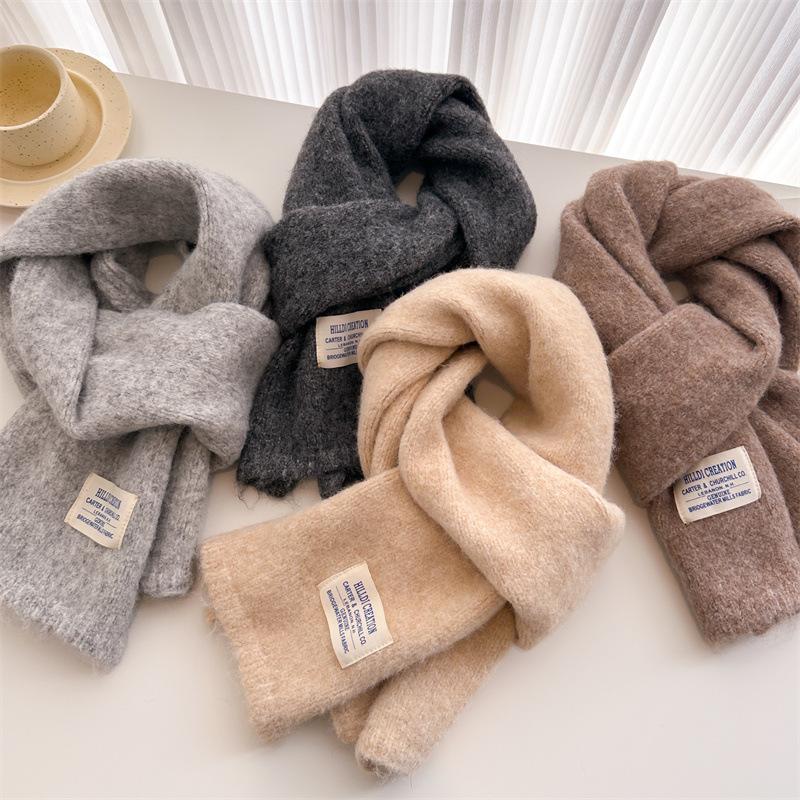 2024 Autumn/Winter New Solid Color Wool Knitted Scarf Medium Long Shawl Neck Versatile Warm For Women