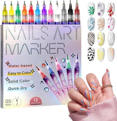 Ручки для нейл-арта, набор из 12 цветов, маркеры для нейл-арта 0,5 мм, быстросохнущие гелевые маркеры для ногтей, 3D-ручки для лака для граффити, точечной росписи, лайнера и рисования
