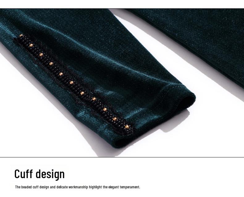 Женская элегантная водолазка с длинными рукавами из золотистого бархата - коллекция осень/зима 2023 г.