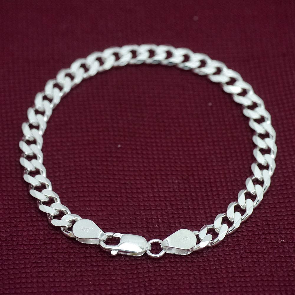 Сделано в Италии Серебро 925 Браслет Кихей для мужчин uh Ширина Толщина Длина [Серебро Один] [Белое серебро, шестигранная огранка, 6,5 мм, 2,5 мм, 21 см]