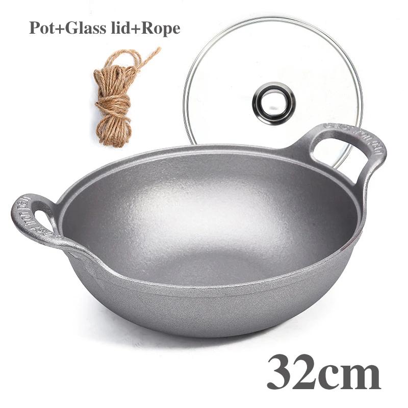 Чугунок старого образца Без покрытия Фритюрница Кастрюля для тушения Сковорода Сковорода с антипригарным покрытием С плоским дном Индукционная плита газовая универсальная Котел вок сковорода