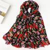 European & American Cotton Scarf - Retro Korean Style Flowers, Thin Tassel, Sun Protection Shawl for Spring/Summer Travel
