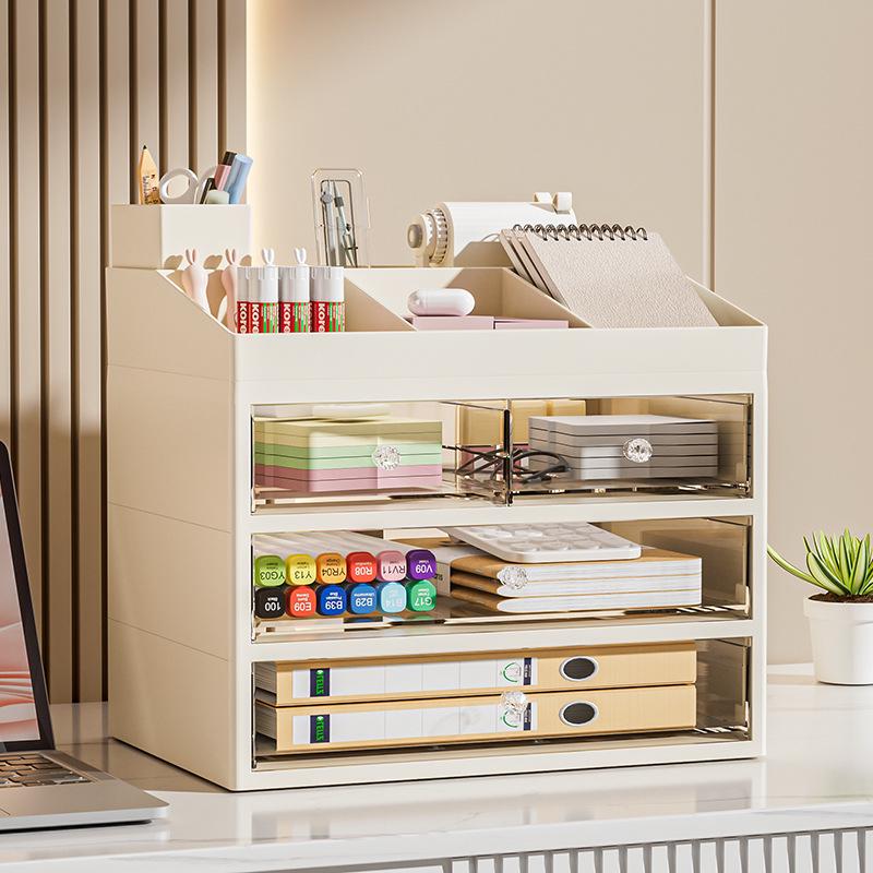 Настольный ящик для хранения с выдвижным ящиком – Пыленепроницаемый, прозрачный органайзер для стола в общежитии и офисных канцелярских товаров/книг/документов