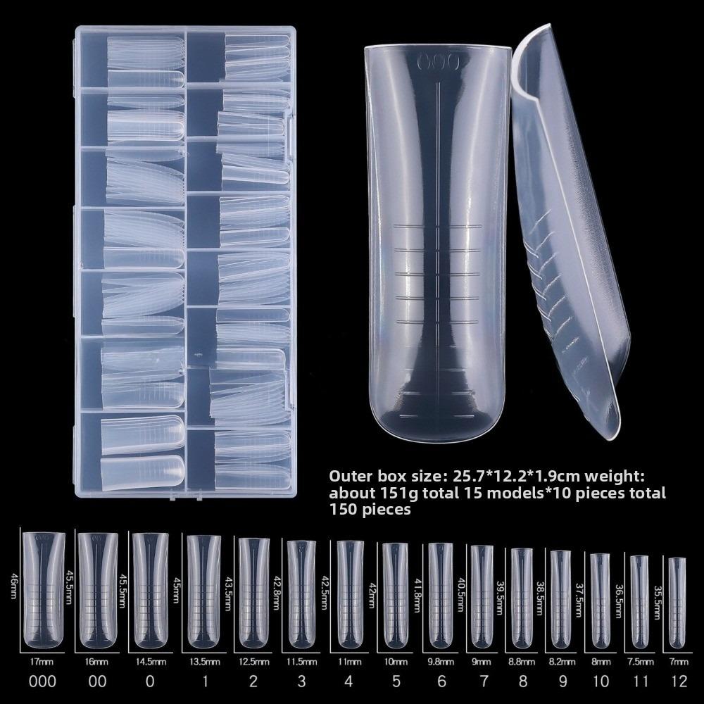 150pcs Coffin Shape Sandwich Nail Forms Natural Clear No-Trace Nail Art Tips Almond Shape Clear Extension Nail Tips