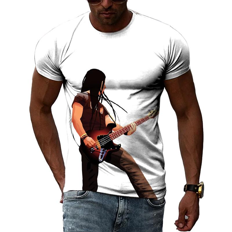 Летние футболки с принтом хип-хопа и музыканта, мужские повседневные футболки с принтом 3D и коротким рукавом, с круглым вырезом и принтом в виде гитары