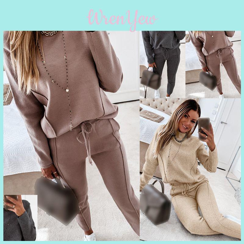 Cozy Women 2 Piece Tracksuit Set With Long Sleeve Sweatshirt And Long Pants