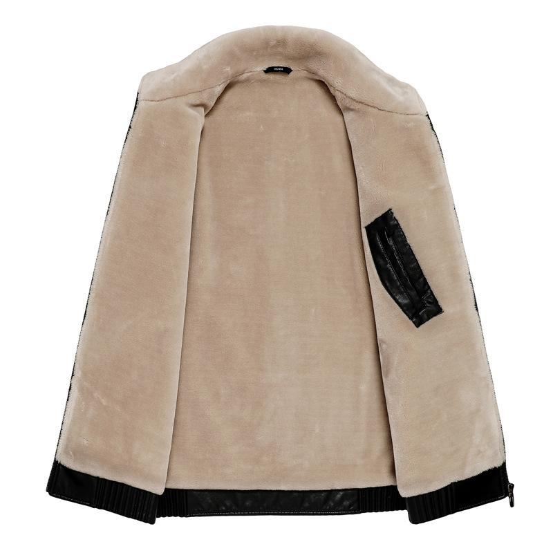 A New Winter Men's Casual Long-sleeved Leather Coat, Fashionable Lapel Trend Coat, Thickened and Warm