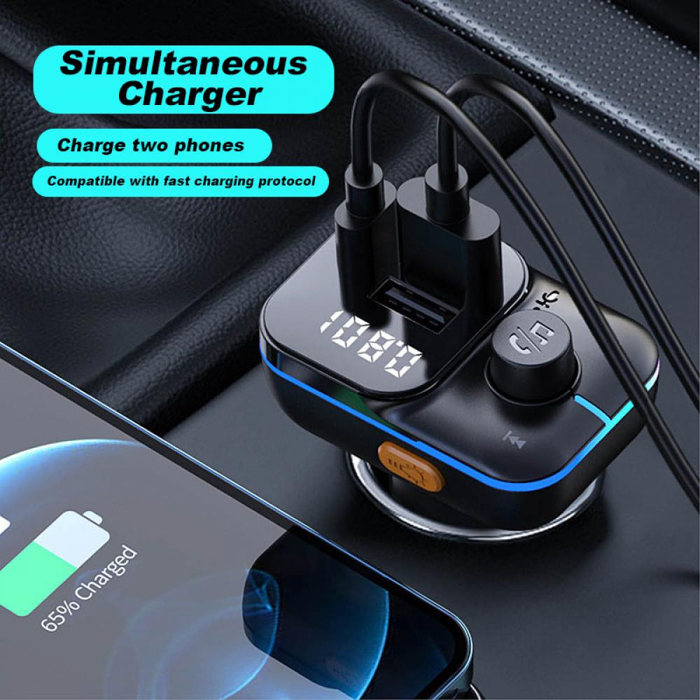 Автомобильный быстрозарядный Bluetooth 5.0 FM-передатчик Dual USB Type C плеер музыкальная гарнитура с цветной апертурой для iPhone Huawei Xiaomi