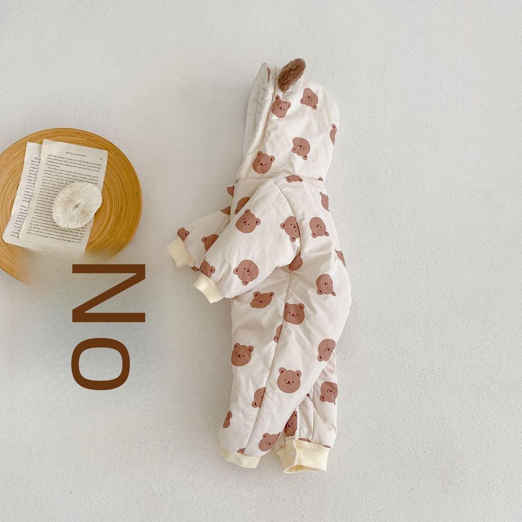 Зимний комбинезон с капюшоном и принтом медведя 2024 года для скалолазания для младенцев и малышей