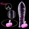 Mizz Zee Vibrator Condom Penis Dotted Thread Clear Lock Extension Sleeve Ring Sex