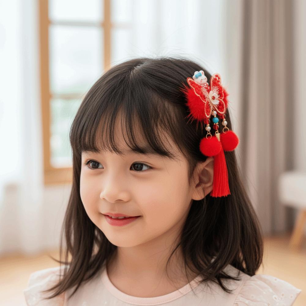 Cute Tassel Hairpin Bow New Year Hair Accessory Hanfu Traditional Chinese Hair Clip Cosplay Events