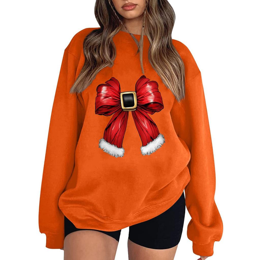 Women's Casual Round Neck Long Sleeved Pullover,Christmas Printed Top, Long Sleeved Hoodie