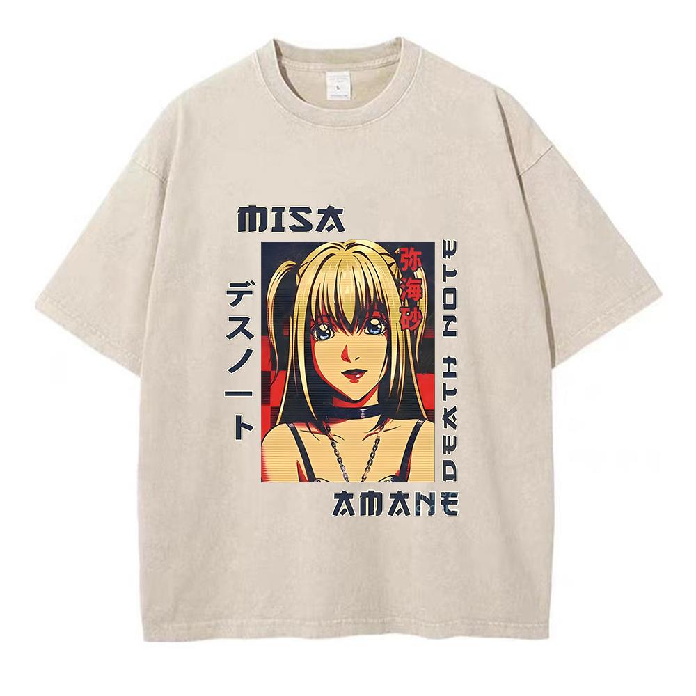 Harajuku Vintage Washed T Shirts Death Note Anime Graphic Printing T Shirt Oversize Cotton Fashion Streetwear Unisex Top Tee