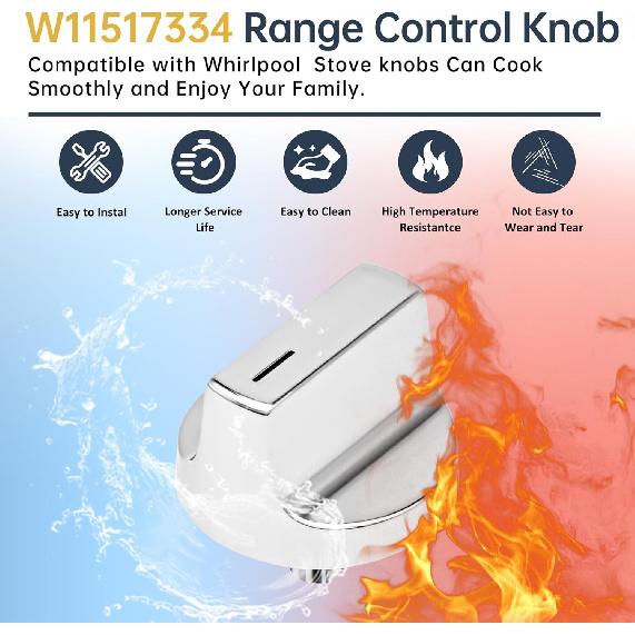 Обновленный набор из 5 шт. W11517334 W11122869 Ручка конфорки для газовой плиты Whirlpool OEM W10850033 W11458842 Ручка подходит для моделей WEG515S0FB0 WEG515S0FW0-WPL