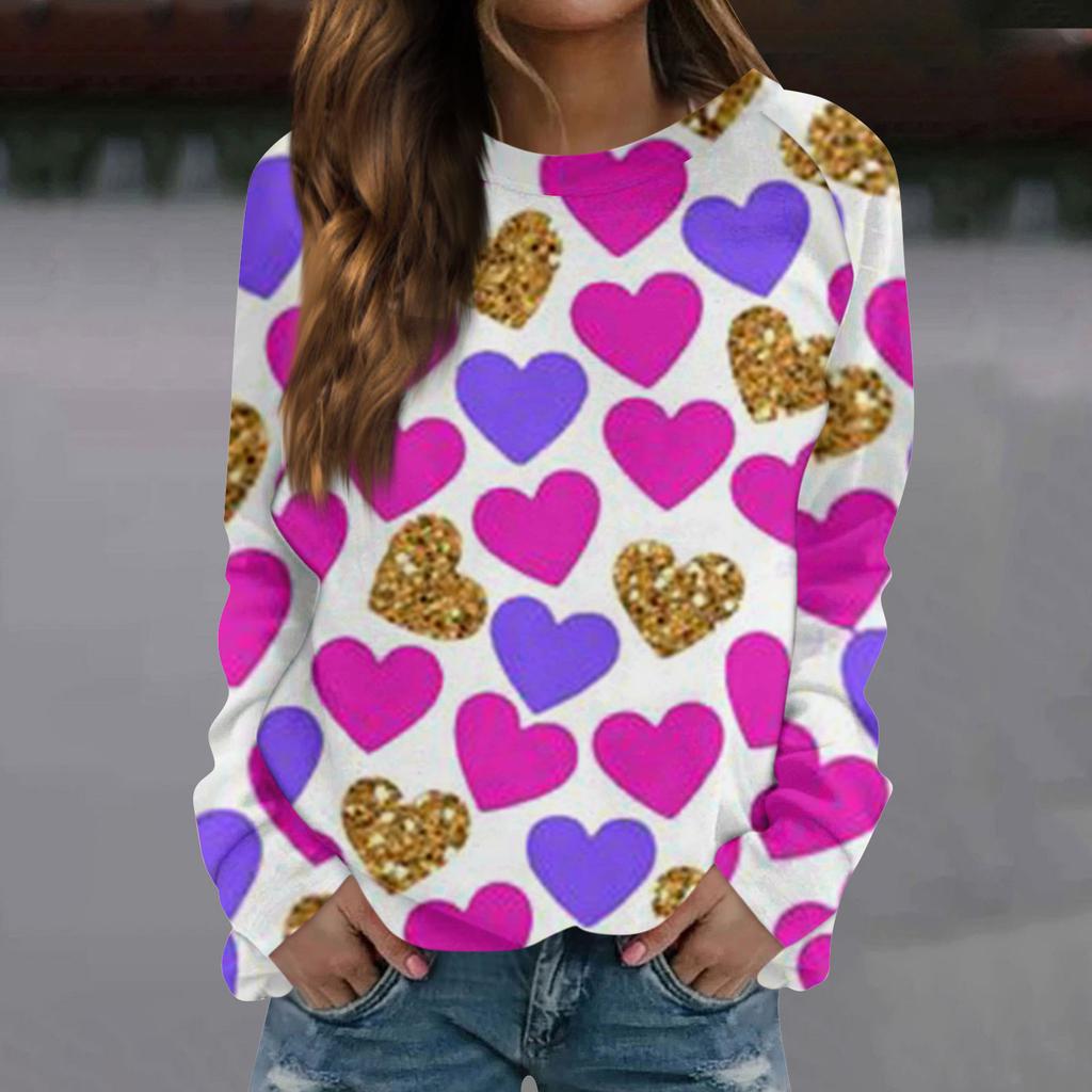 Женская модная повседневная толстовка с длинным рукавом и принтом на День святого Валентина и круглым вырезом