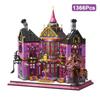 Creative 1366Pcs Magic Shop Street View Model Building Blocks Architecture Purple House Moc Mini Bricks Toys Kids Halloween Gift
