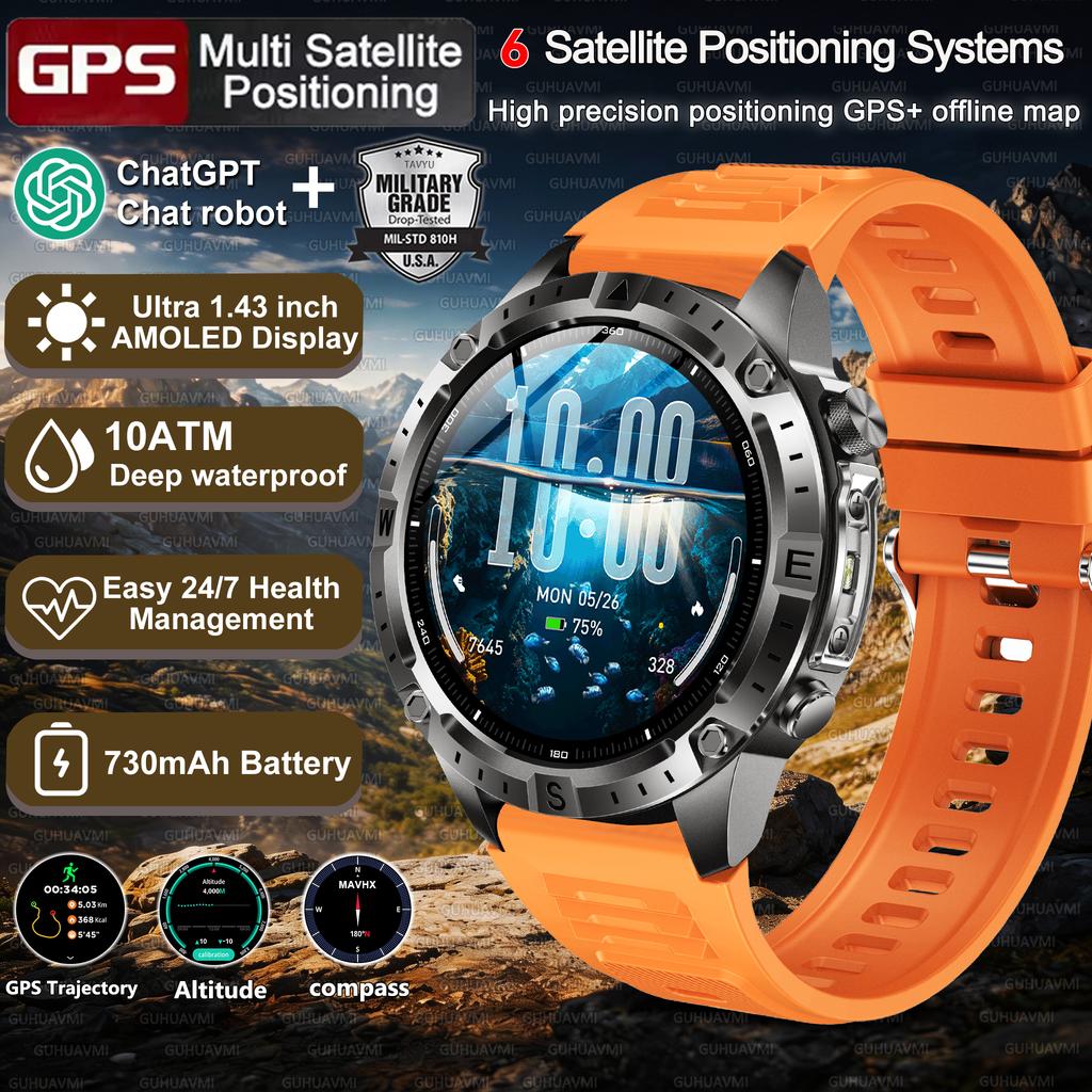 Новые умные часы с GPS для мужчин Встроенный GPS Траектория Компас Высотомер Водонепроницаемые ChatGPT Спорт Здоровье Bluetooth-звонок Умные часы