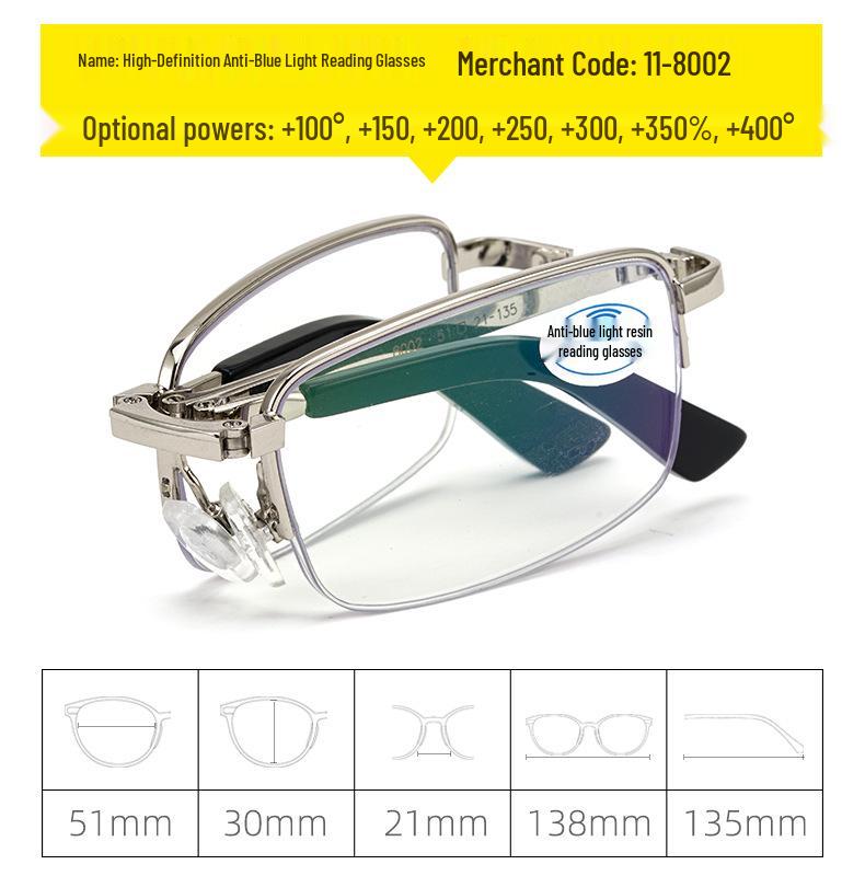 High-Definition Folding Reading Glasses - Metal Alloy Full-Frame, Anti-Fatigue Goggles, Easy To Carry