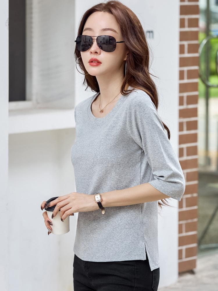 Summer T Shirt Women Cotton O-Neck Streetwear Tshirt Short Sleeve Solid Color Three Quarter Sleeve Tee Shirt Femme Sexy