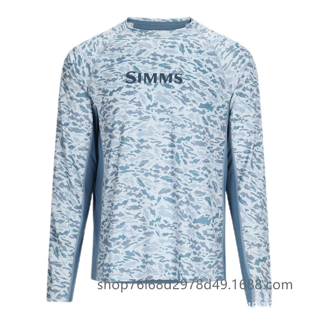Рыболовный костюм SIMMS Мужская летняя футболка с длинным рукавом и круглым вырезом для защиты от солнца Luya, быстросохнущая, дышащая рыболовная одежда UPF50