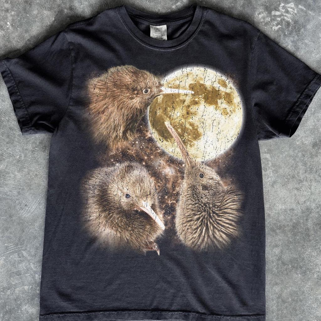 Kiwi Birds Full Moon Graphic Tee, Starry Night Animal Shirt, Nature Lover Gift