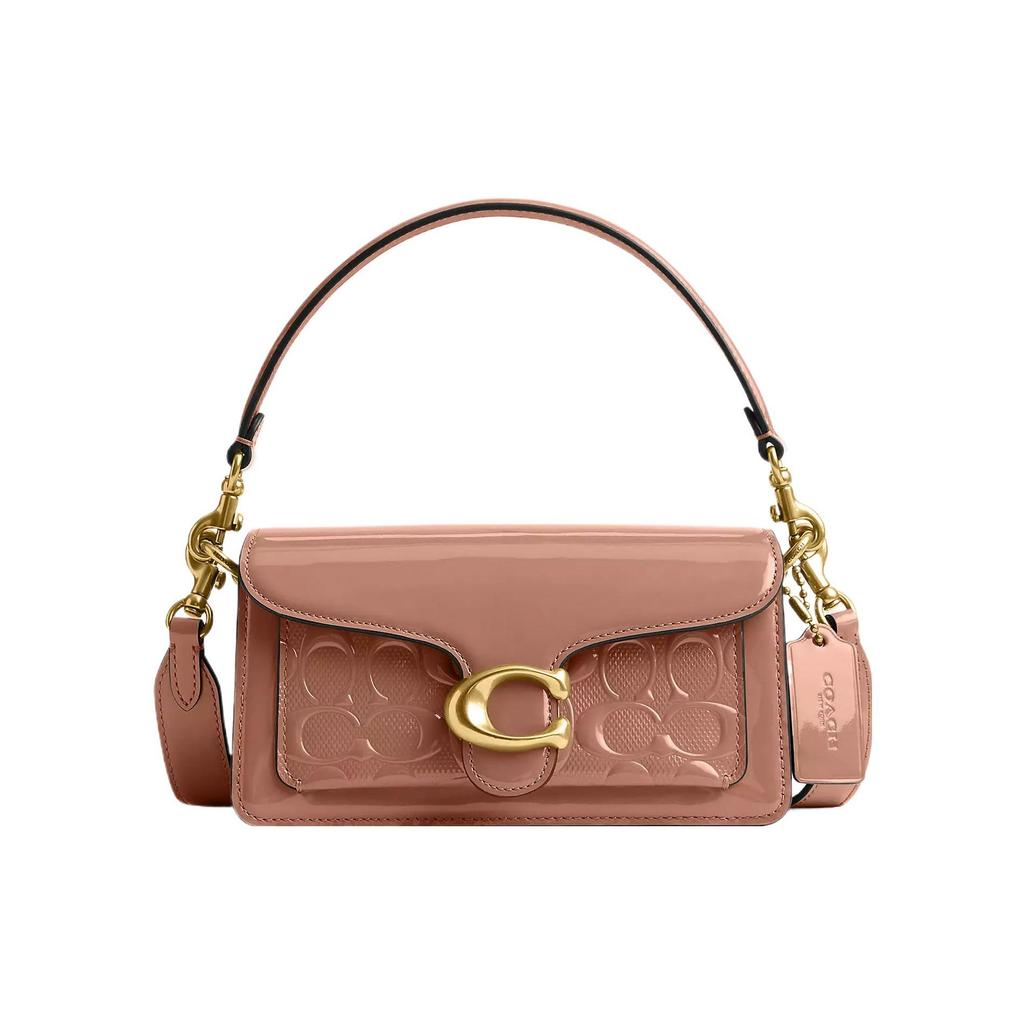 Coach Tabby 20 Embossed Letter Logo Flap Hardware Snap Multifunctional Pocket Patent Leather Bag Women Handbags Cappuccino Brass CM556-B4A80