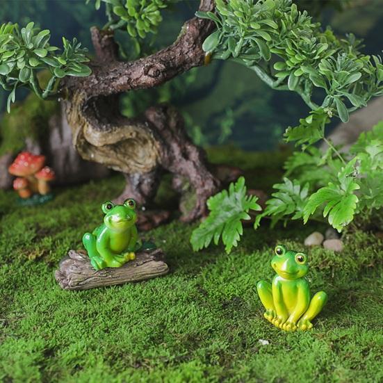 Garden Miniature Frog Statue Indoor Outdoor Sitting Frog Figurine Resin Cartoon Animal Sculpture Flower Pot Microlandscape Decoration Ornament
