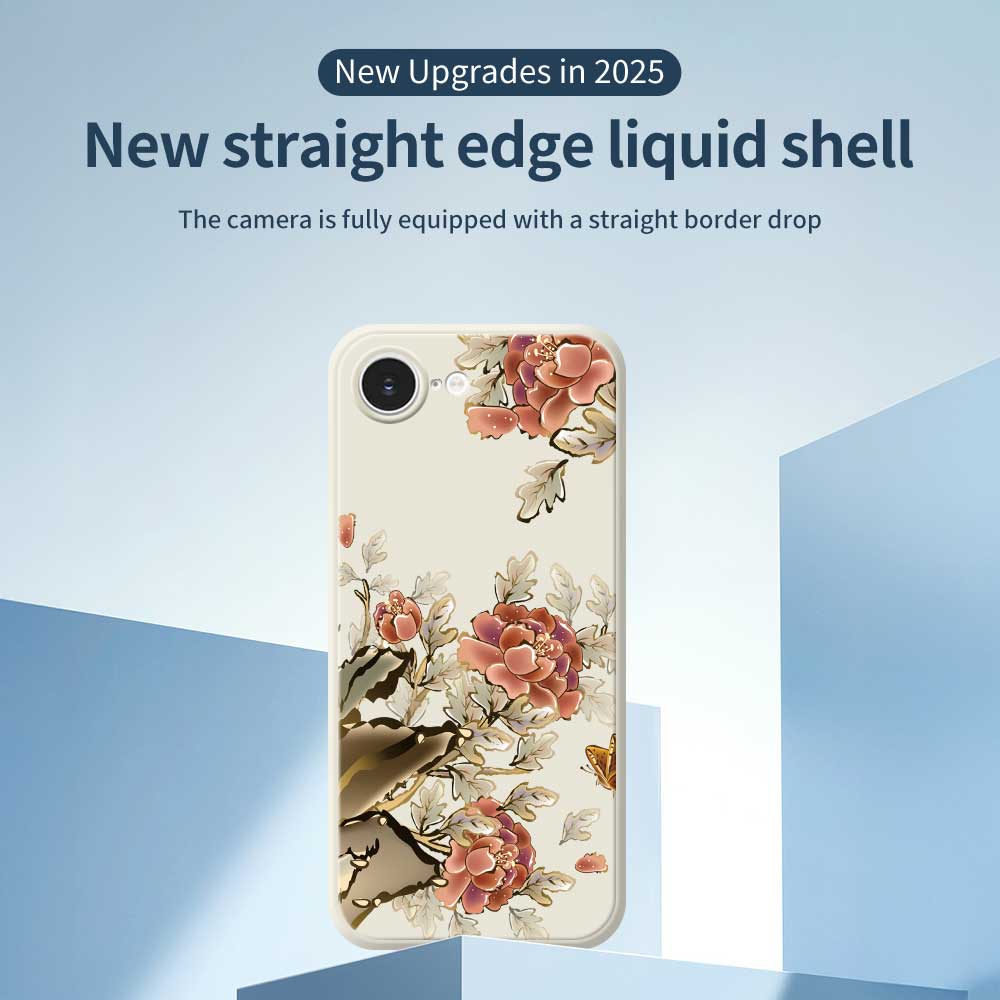 For iPhone 16e Case Red Flowers Pattern Printing Straight Edge TPU Phone Back Cover